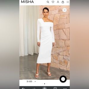 Misha Elenor Slinky Jersey Midi Dress Ivory - Size S